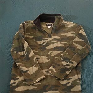 The Children's Place Camo Fleece Quarter-Zip Sweatshirt - Olive, Tan, Brown